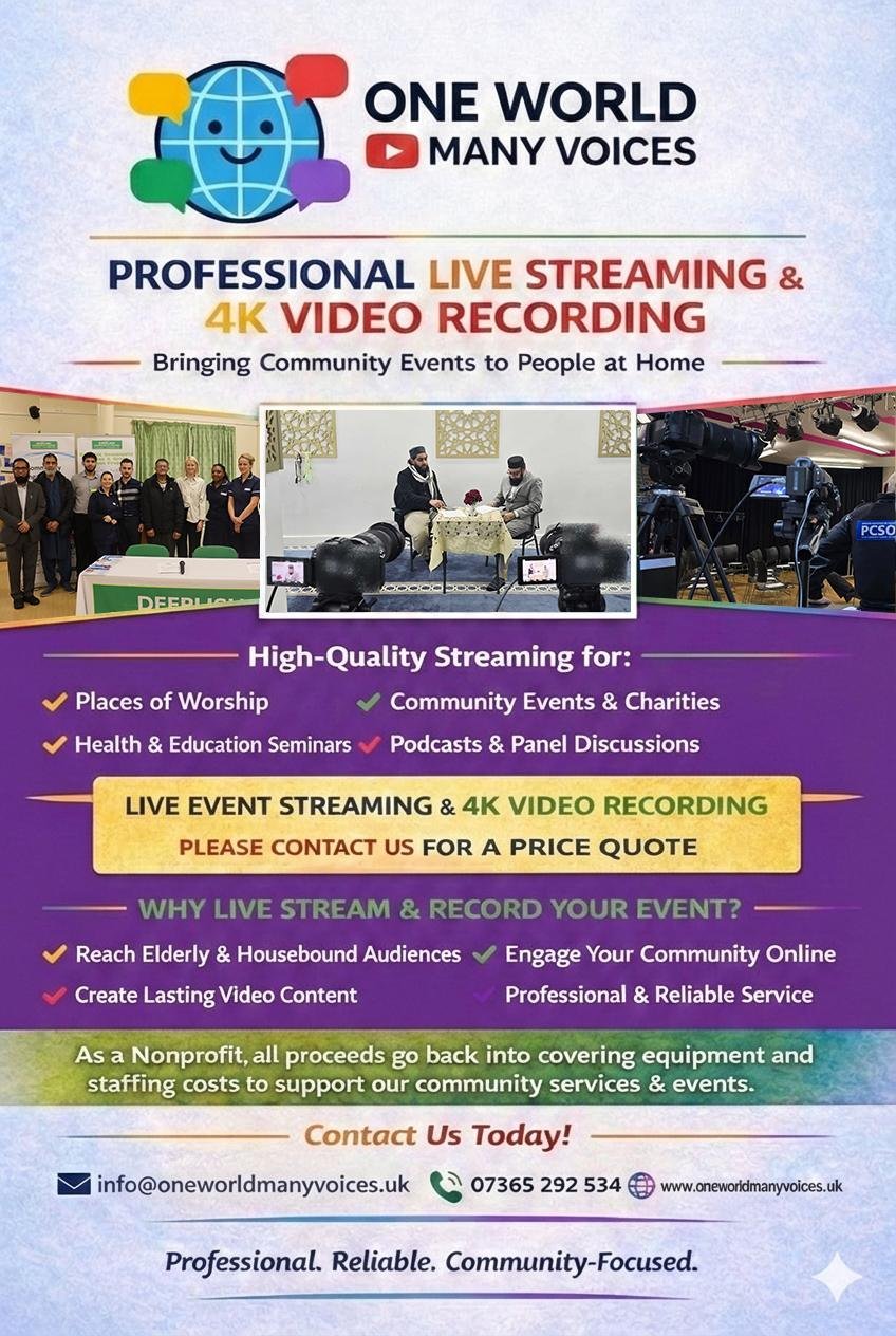One World Many Voices promotional poster for live streaming and 4K video recording